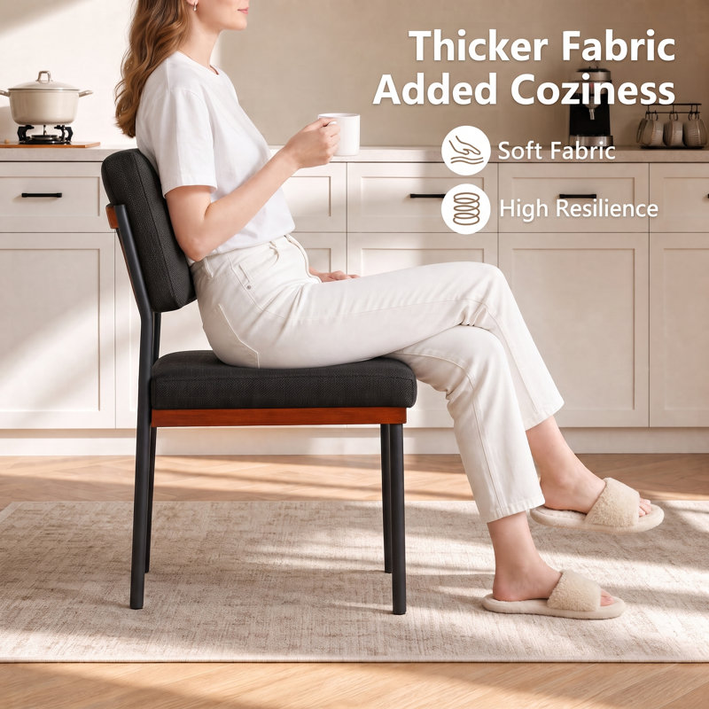 Black Modern Dining Chairs Set of 4, Kitchen Chairs with Thick Cushions and Adjustable Foot Pads, Upholstered Fabric Dining Room Chairs with Sturdy Metal Legs