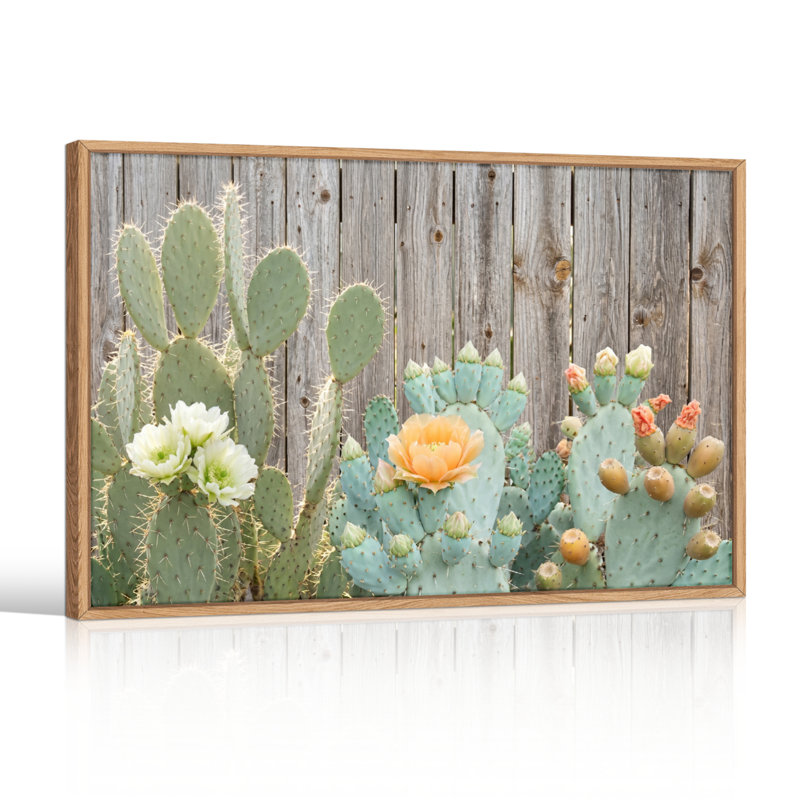 Ensemble de 1 tableau sur toile avec fleurs de cactus, H 18 po x l 24 po, Naturel