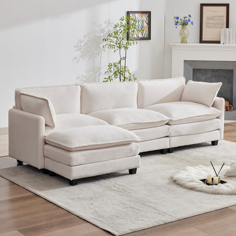 Canapé modulaire en L avec accoudoirs Redenius, Beige Boucle