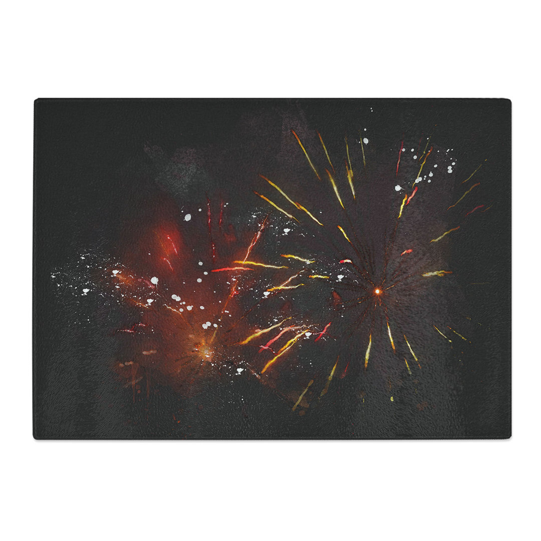 Tempered Glass Orange & Red Fireworks Chopping Board