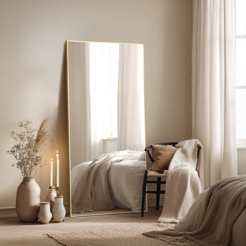 Extra Large Metal Framed Mirror, Floor Standing Full Length Mirror for Bedroom, Living Room or Home Gym, Brushed Gold