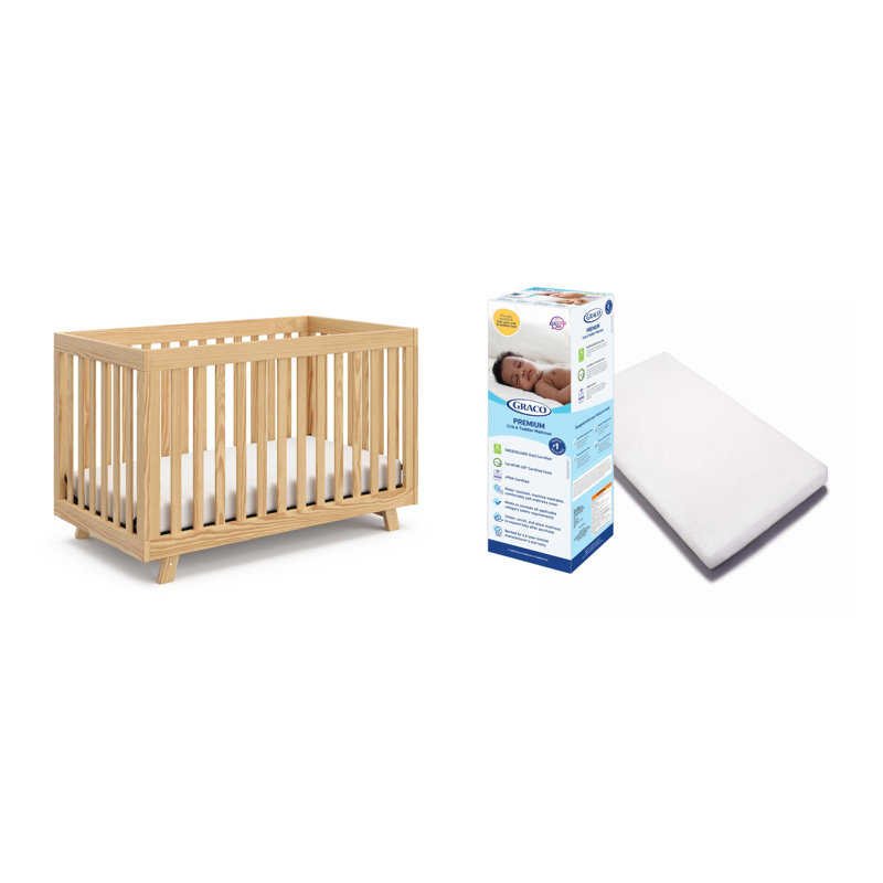 Lit de bébé convertible 3-en-1 Beckett, Naturel, Lit de bébé + matelas