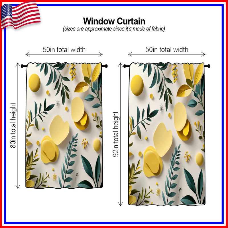 Rideaux botaniques, voilages et voilages à motif floral - 1 panneau, Blockout, 50 po x 80 po - 1 panneau