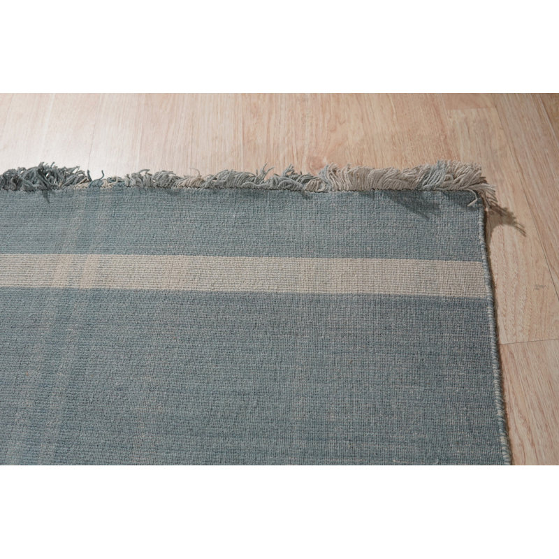 Hand-Knotted Wool Serene Blue Stripes Geometric Modern Contemporary Carpet Rug, 6' x 9'