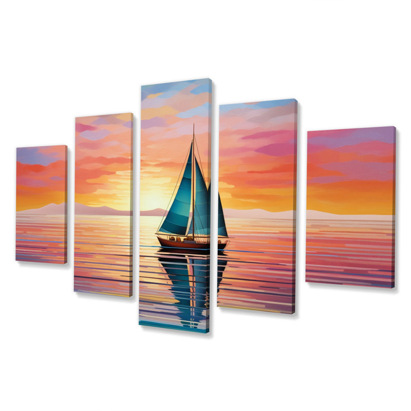 Voilier abstrait Horizon I - salon d'art mural de bateau à voile - 5 panneaux
