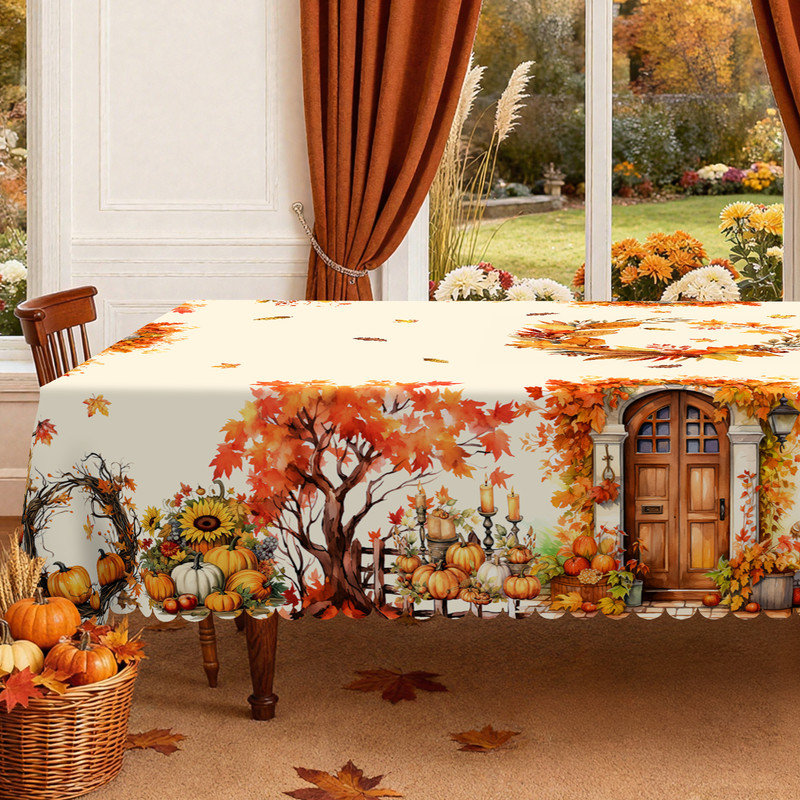 Golden Maple Leaf Pattern Washable Polyester Tablecloth, 70.8" L x 55.12" W