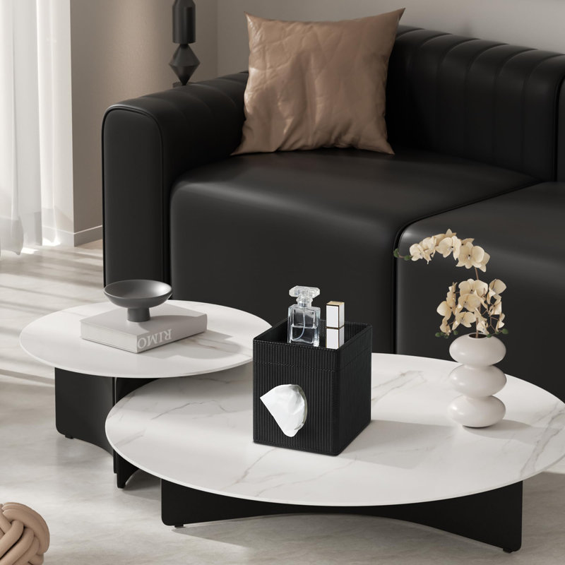 Couvercle de boîte à mouchoirs en cuir de polyuréthane avec plateau de rangement, porte-mouchoir carré en forme de cube pour meuble-lavabo de chambre à coucher (noir)