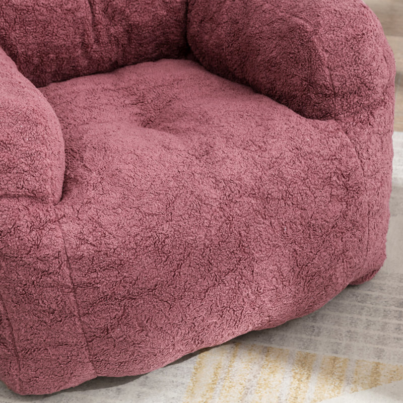 Aeri Compression Medium Adult Soft Fabric Bean Bag Chair With Foam Filled, Rose Faux Fur