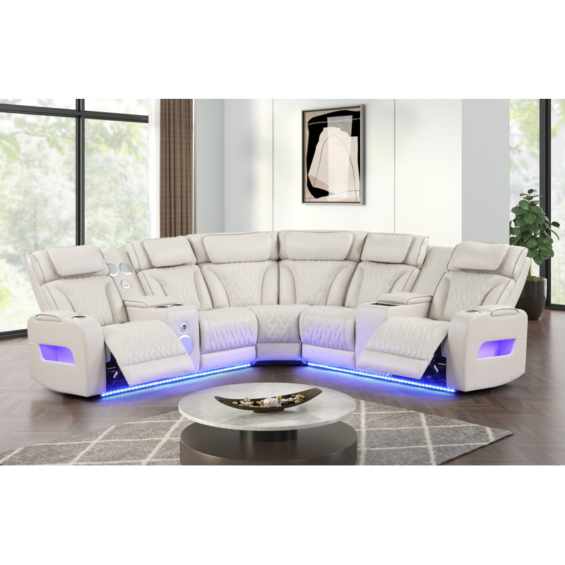 Canapé modulaire inclinable Skaline, Cuir sable