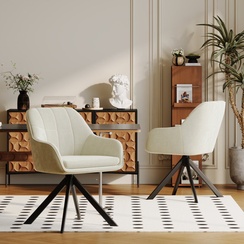 51cm H Upholstered Arm Dining Chair, Cream, Velvet