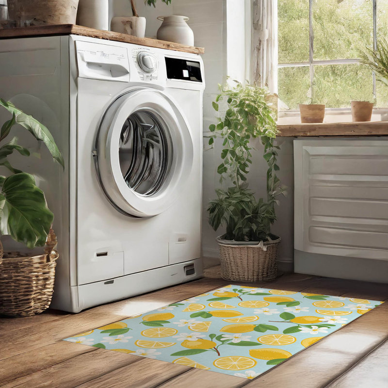 Tapis de lessive léger et antidérapant Lemmie, 37 "L x 5.5 "H, Blue Floral