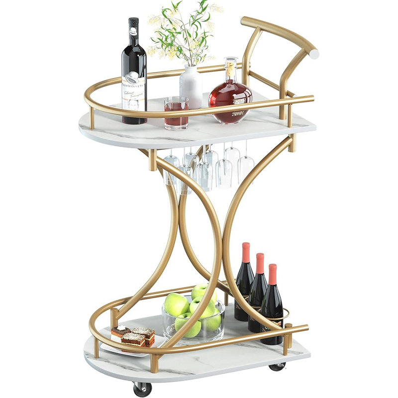 Everly Quinn Bar Cart with Wheels Handle Rolling Home Bar Serving Carts ...