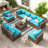 Dinyu Wicker 8 - Person Modular Patio Conversation Sets with Cushions-1935896382