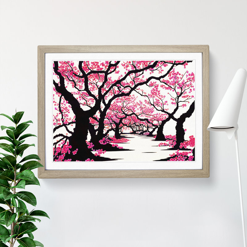 Classic Cherry Blossom Trees - Single Picture Frame Print, 46cm H x 64cm W x 2cm D, Oak Framed