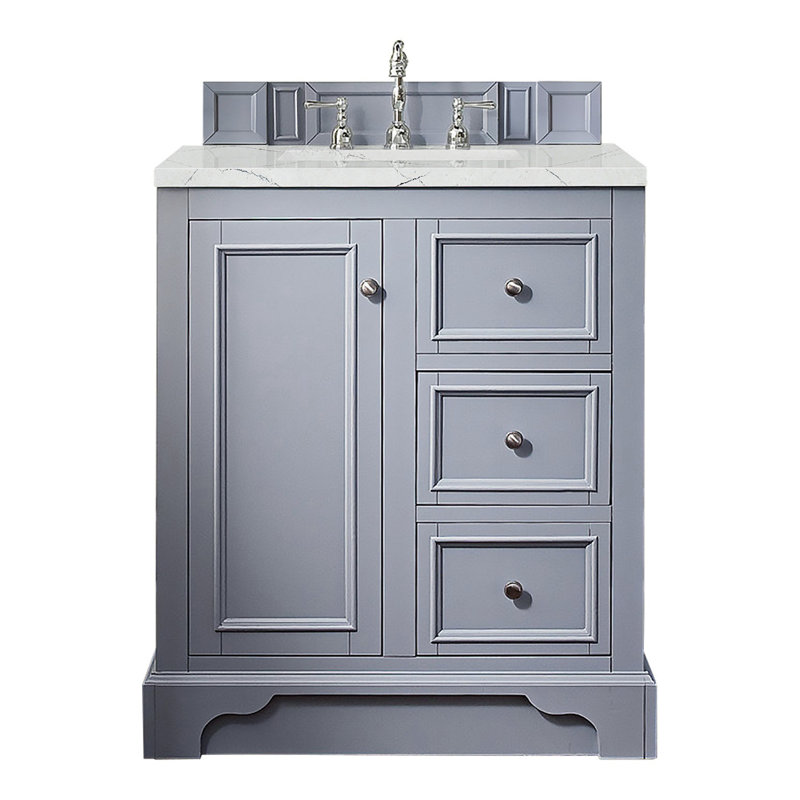 De Soto 31.3'' W Single Vanity, Bright White, Ethereal Noctis Quartz, 8" Widespread