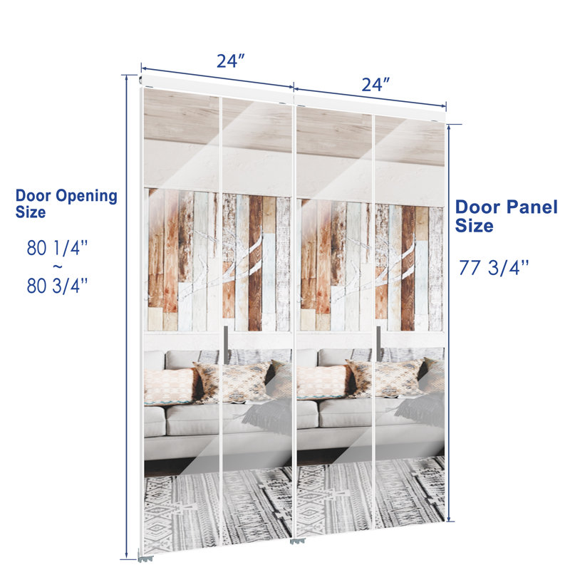 Porte pliante - 1 porte pliante en aluminium à surface en miroir avec quincaillerie incluse, Argent, 48 po x 80 po