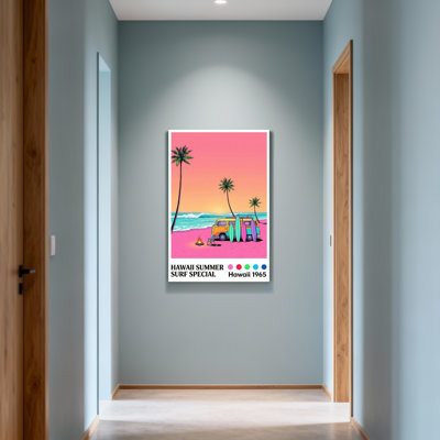 Paysage et nature, ciel rose, palmiers, planches de surf, feu de plage