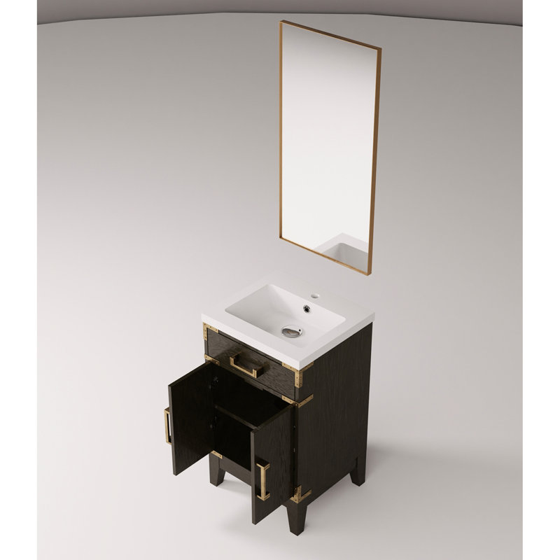 Meuble-lavabo en chêne brun - comptoir et miroir en acrylique 20 po L 18 po x 18 po Tiroirs à fermeture en douceur 18 po