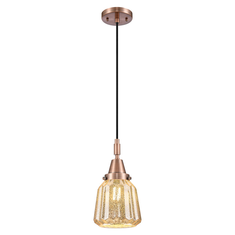Downtown Urban - Caden Chatham - Mini-luminaire suspendu à cordon 1 lumière 7 "- Abat-jour, Mercure, Cuivre antique