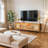 Heyer Large Wood Rattan TV Stand for TVs up to 75" with LED Light and Charging Station, Coastal Media Console Table, Multimedia Storage Furniture with 2 Drawers, Lighting TV Cabinet-110534627