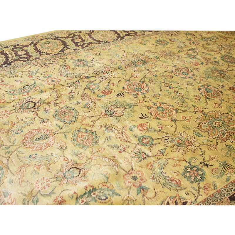 Hand Knotted Wool Area Rug in Gold And Plum