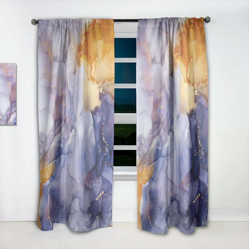 Paire de rideaux semi-transparents avec passe-tringle, Jaune / mauve / blanc, L 52 po x L 120 po