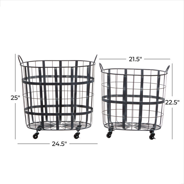 2 Piece Wood and Wire Baskets with Liners Gracie Oaks