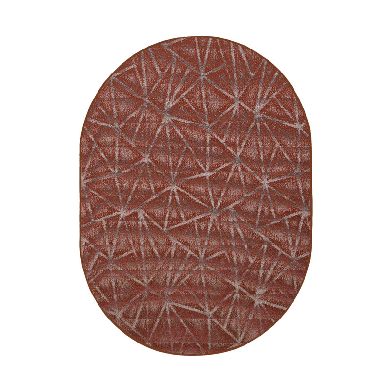 Tapis géométrique rouge mort cadu, Ovale 4 pi x 6 pi