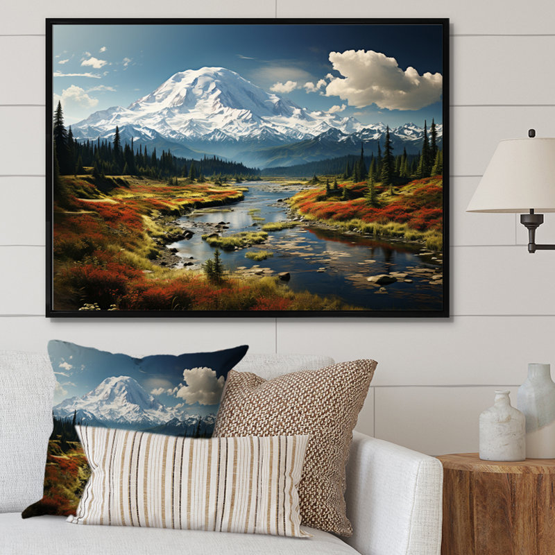 Art mural américain «Mount Rainier» - États-Unis, H 12 po x l 20 po x P 1 po, Cadre flottant noir