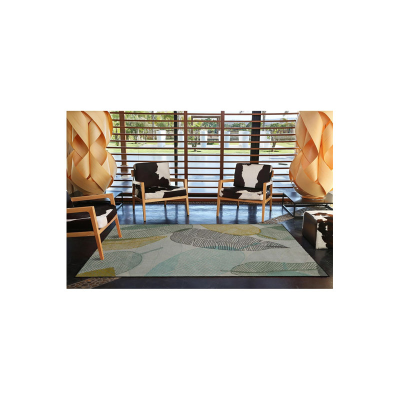 Tapis vert et gris à motif de feuilles tissées, Sous-tapis carré 3 pi 3 po inclus