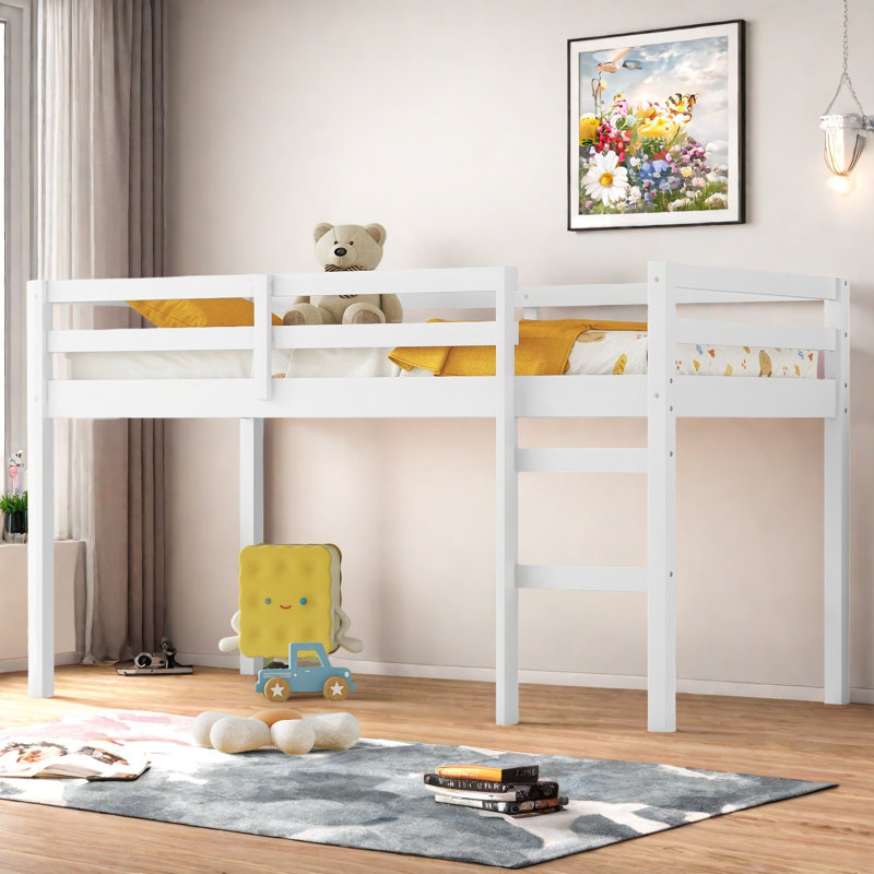 Orrtanna Soild Wood Kids Loft Bed, White, Twin