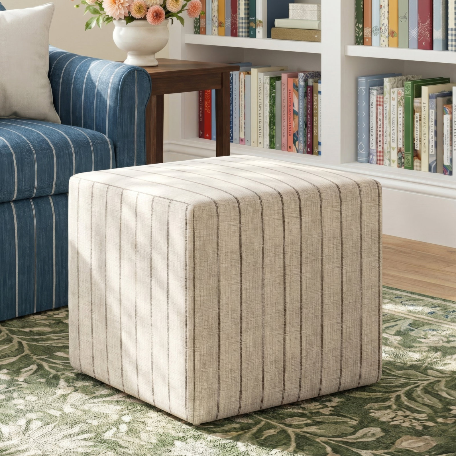 Era Upholstered Ottoman, Stewart Dress Multi