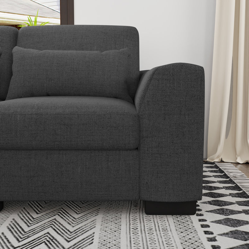 Canapé modulaire rembourré 5 pièces avec repose-pieds, Mélange de lin noir