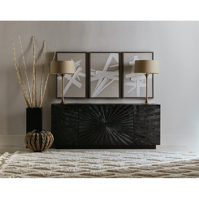 Black Solid Wood 78'' Media Console with Cabinet