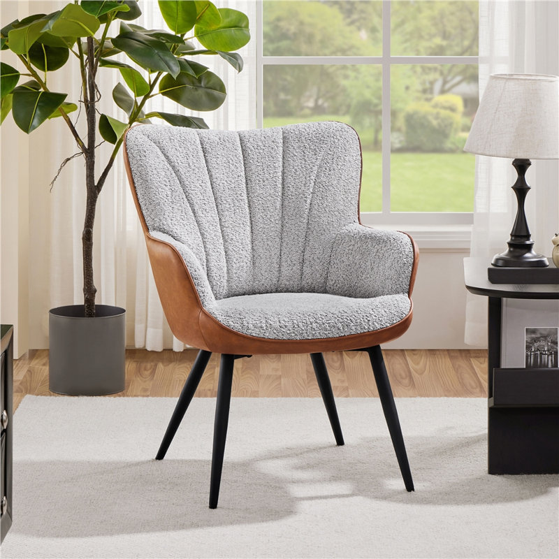 Bakhyt 25" Wide Upholstered Curved Back Armchair, Black, Gray/Retro Brown Boucle