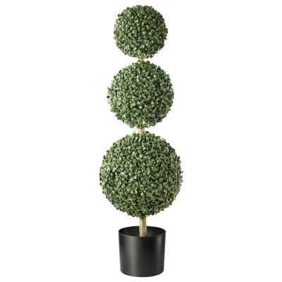 Topiaire de buis artificiel à trois boules de 90 cm, décoration végétale, arbres artificiels en PE résistant, plantes décoratives polyvalentes pour l'intérieur et l'extérieur : entrée, porche, balcon, terrasse et jardin.