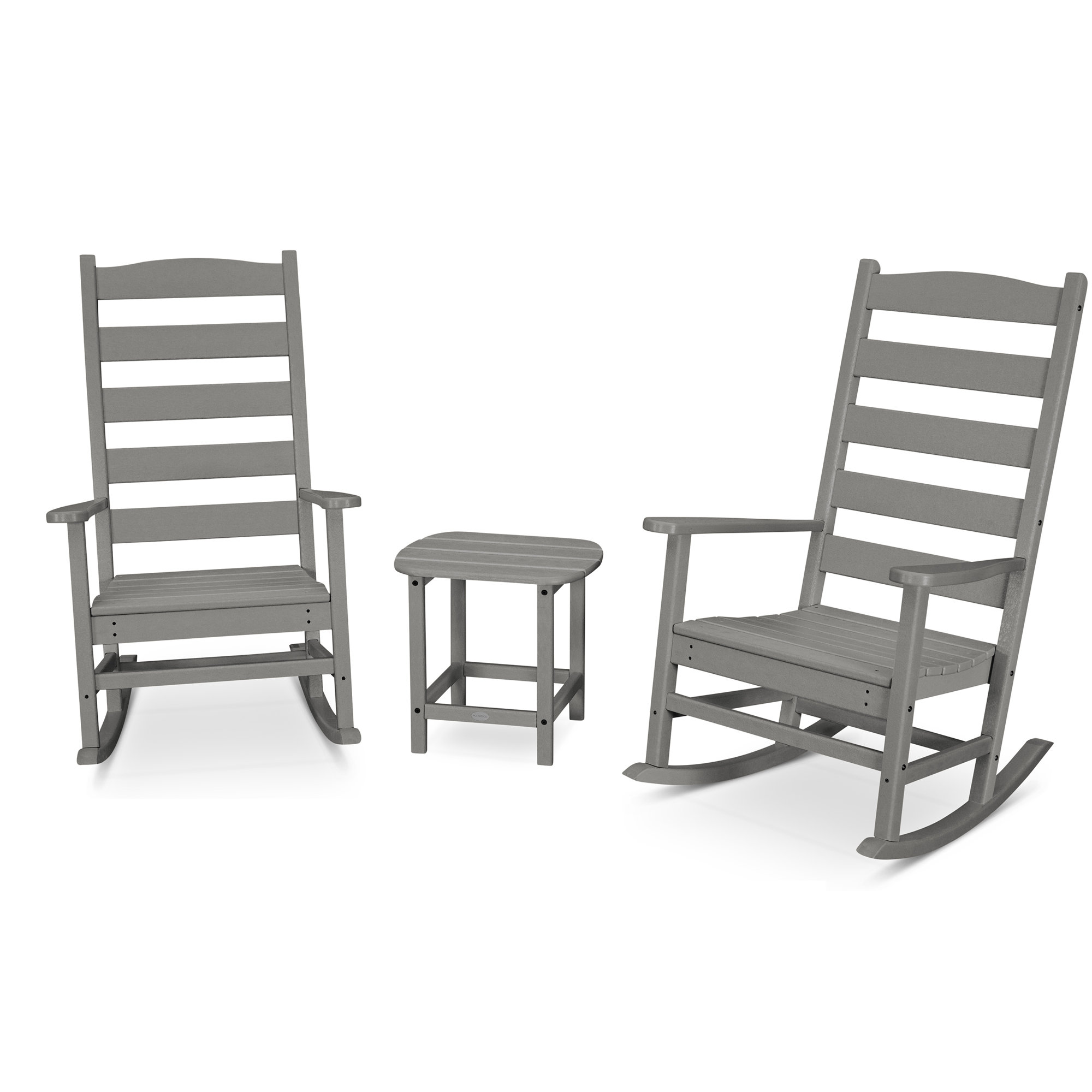 POLYWOOD Rocker 3-Piece Porch Rocking Chair Set, Slate Gray