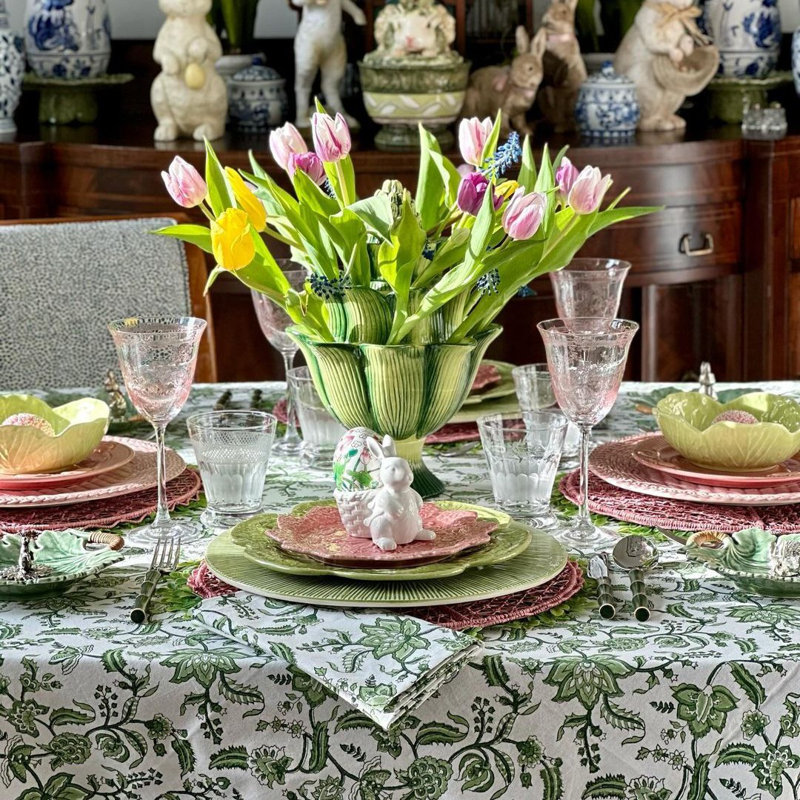 Green Chintz Tablecloth, 60" Square