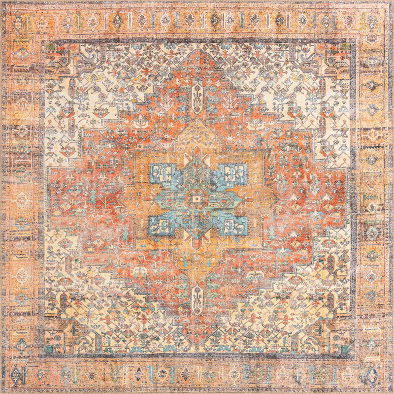 Tapis oriental rouge rouille, Carré 7 pi 6 po