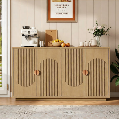 58.8" Mid-Century Modern Wood Sideboard With Storage Cabinets 4 Doors & Open Shelves Freestanding Storage