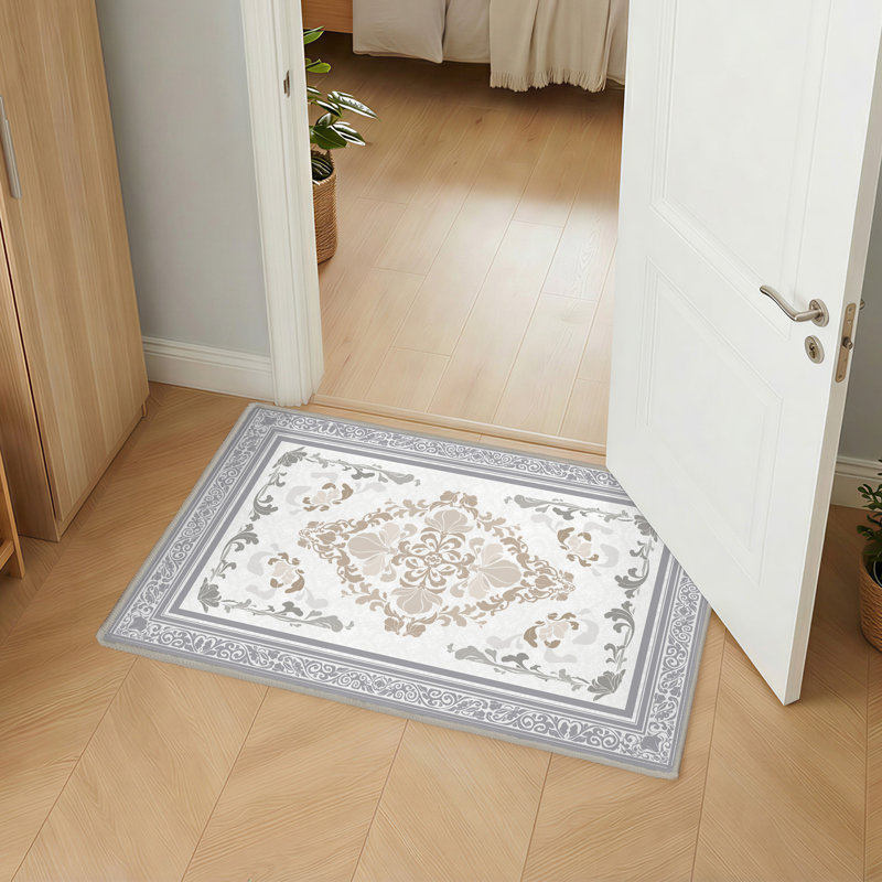 Faux Cashmere Floral Area Rug with TPE Non-Slip Backing, Soft Decorative Carpet for Living Room or Bedroom,Taupe, Taupe