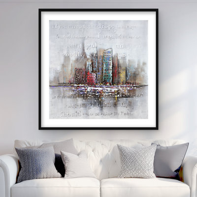 Cityscape with Typography in Relief | Framed Matted Print