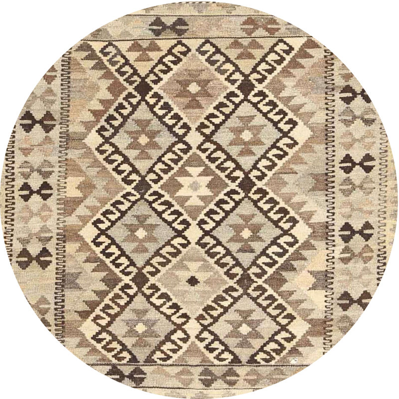 Tapis contemporain beige / brun, Rond 7 pi