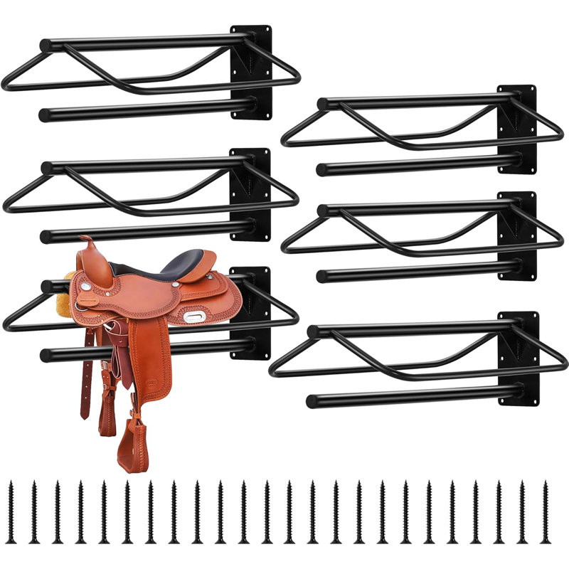 Wall Mounted Saddle Rack with Pad Bar, Heavy Duty Steel Saddle Stand Holder for Western & English Saddles, Blankets, Tack Room, Barn, Horse Stall