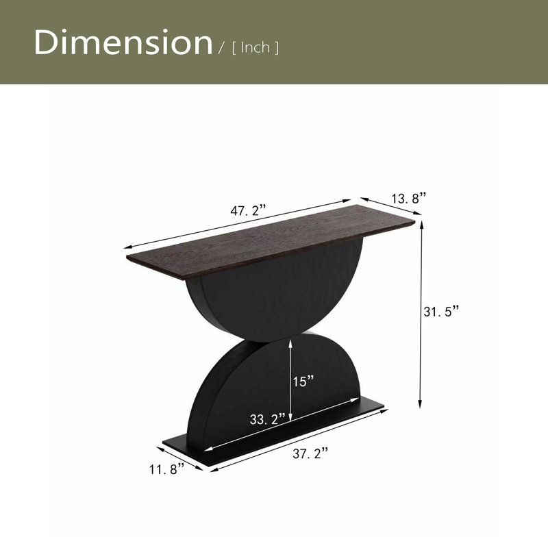 Console en bois 47 po avec demi-cercles 47 po et structure en bois martelé avec entrée et éclairage à DEL