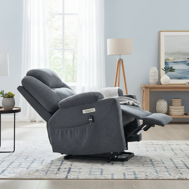 Gray Polyester Electric Height-Adjustable Recliner, 350 Lbs Weight Capacity, Heavy-Duty Motion Mechanism, 8-Point Vibration Massage + Lumbar Heating, USB/Type-C Interface, Stainless Steel Cup Holder.