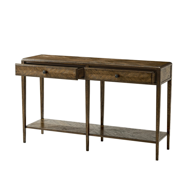 Dusk Oak Parquetry Mirrored Console Table with Storage