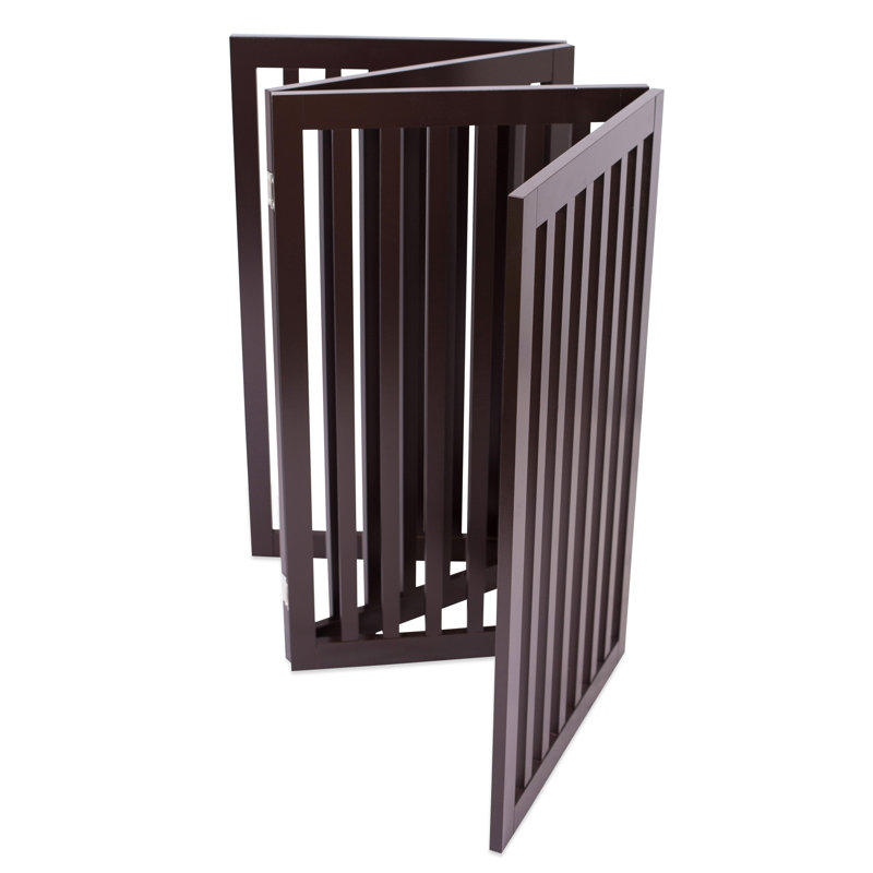 Espresso Solid Wood Freestanding 4-Panel Pet Gate