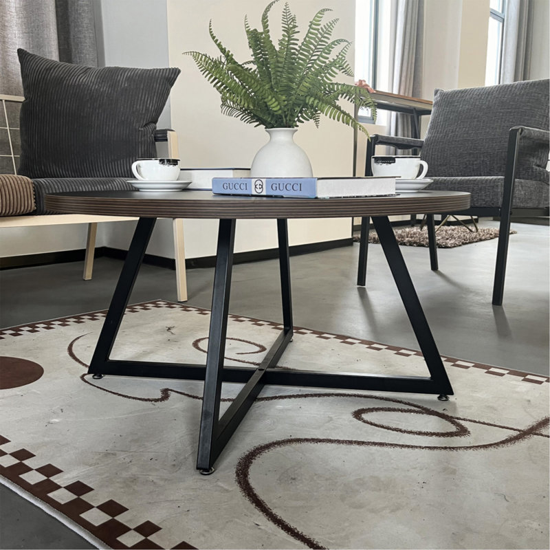Round Coffee Table With Strong Metal Frame, Black