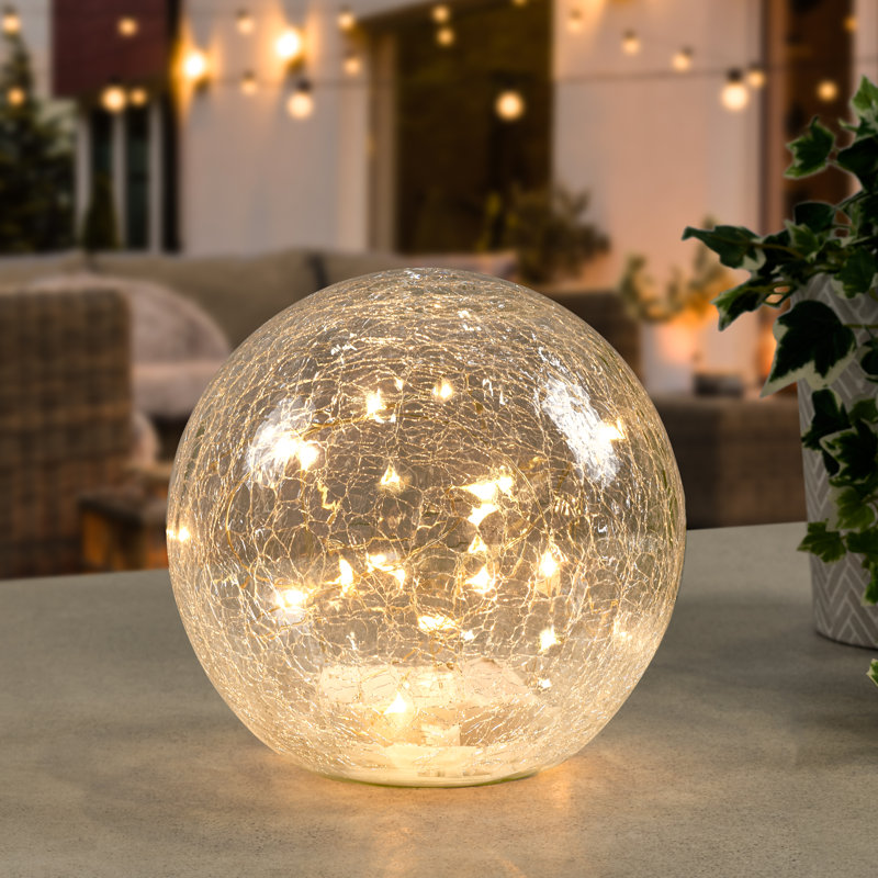  Lampe d'appoint à DEL en verre craquelé sans cordon Kingsbridge (8 pouces), H 8 po x l 8 po x P 8 po